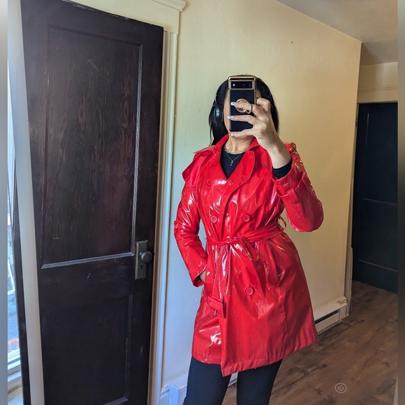 Vintage Red Trench Coat - Picture 3 of 16
